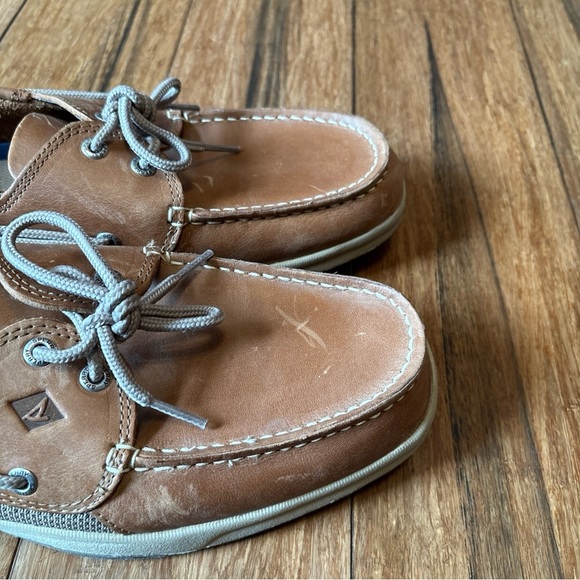 Sperry Top Sider Boat Shoes Mens 13 Slip Ons Loafer Tan Brown Leather Preppy - Picture 3 of 12